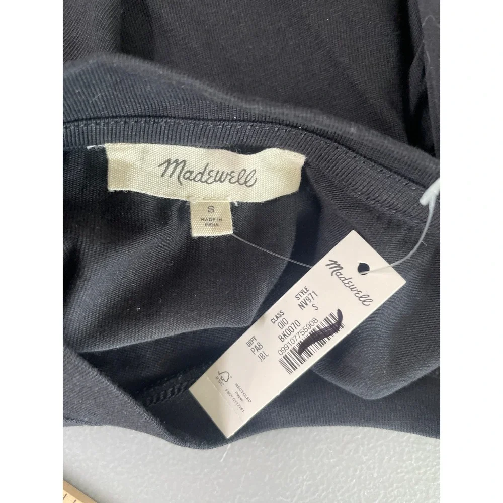 NWT Madewell Puff Sleeve Top Women Small Black Mixed Media Poplin‎ NV971